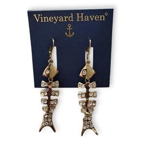 Gold Jeweled Fish Bone Earrings